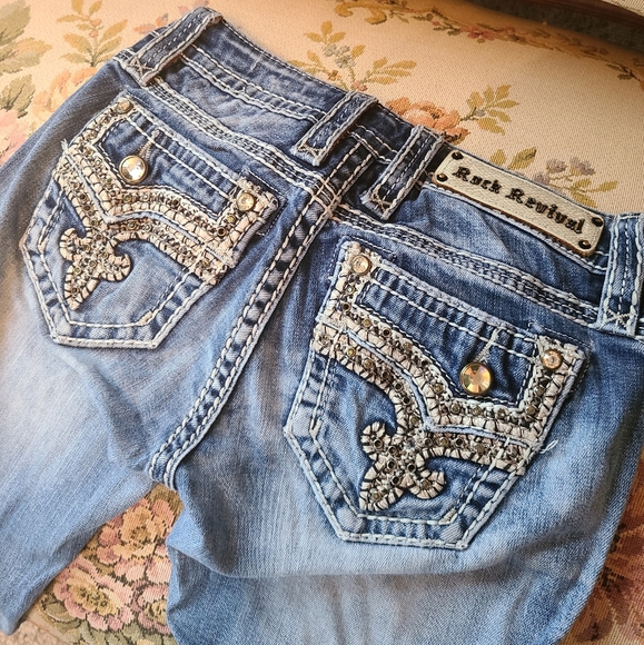 Rock Revival Betty Boot Size 25 Distressed Blue Jeans - Picture 5 of 13